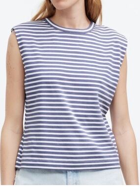Madewell XSmall Top Structured Muscle Tee in Sunfaded Indigo blue striped NWT